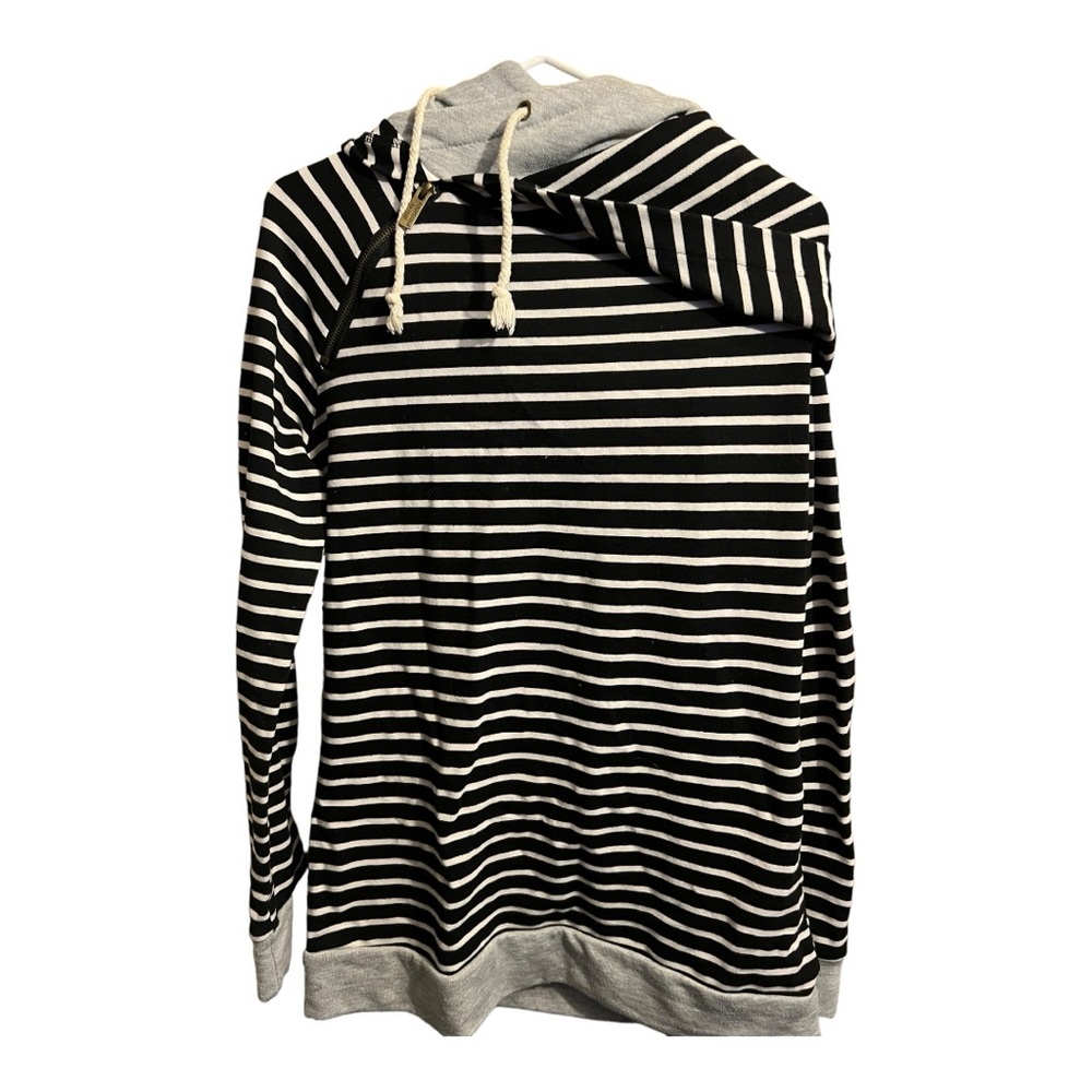 AMPERSAND AVE Black and White Striped Hoodie